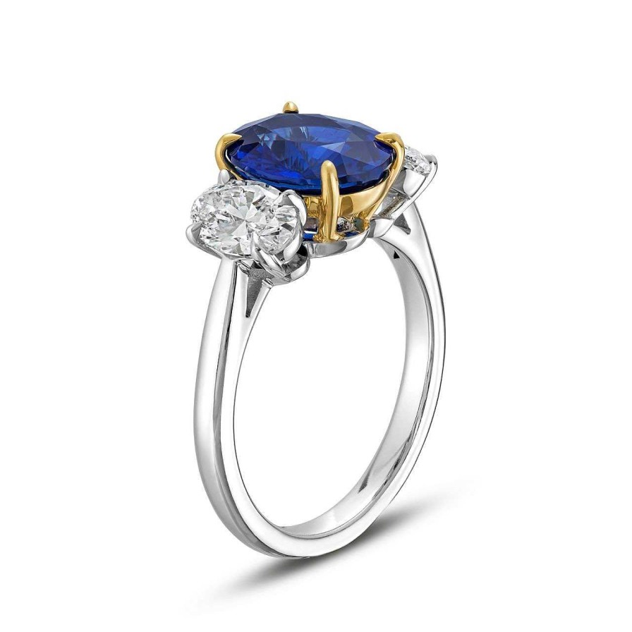 Diamonds Direct Rings | Oval Sapphire And Diamond Three Stone Ring