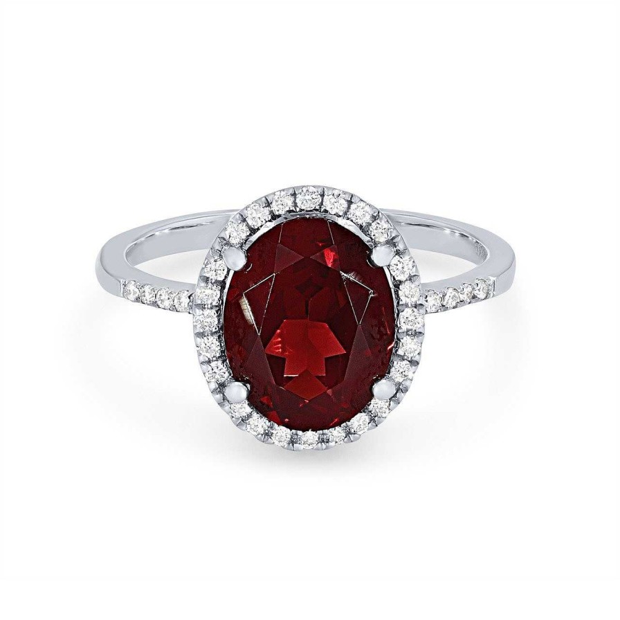 Diamonds Direct Fashion Rings | Garnet And Diamond Oval Halo Ring White Gold 14K