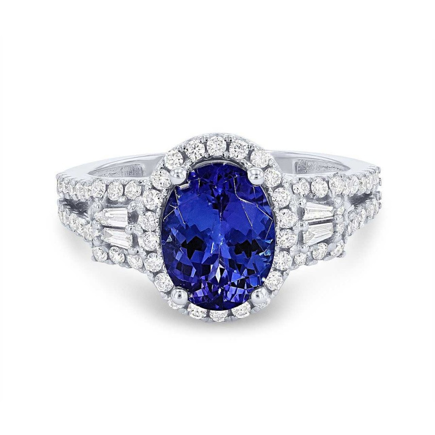 Diamonds Direct Fashion Rings | Tanzanite And Diamond Oval Halo Ring White Gold 14K