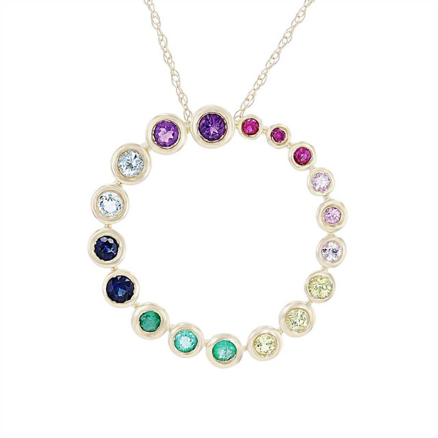 Diamonds Direct Necklaces & Pendants | Rainbow Sapphire Circle Pendant Yellow Gold 14K