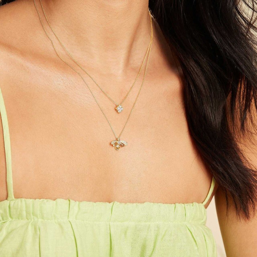 Diamonds Direct Necklaces & Pendants | Pave Diamond Bee Pendant Yellow Gold 14K