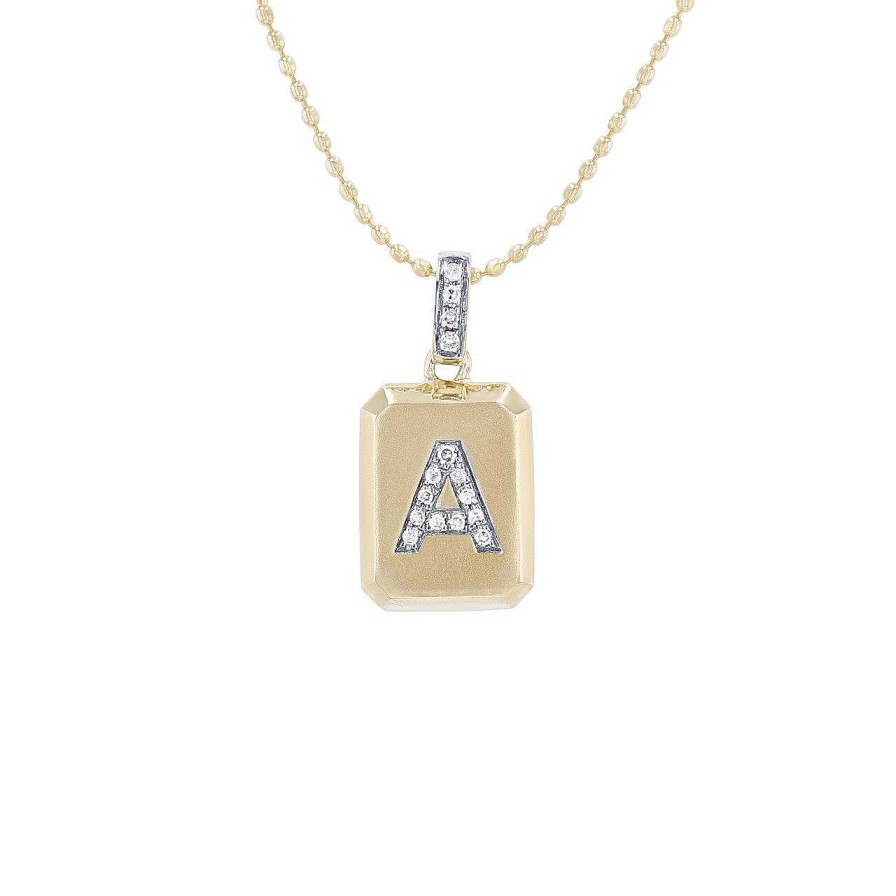 Diamonds Direct Necklaces & Pendants | Diamond Initial "A" Block Pendant Yellow Gold 14K