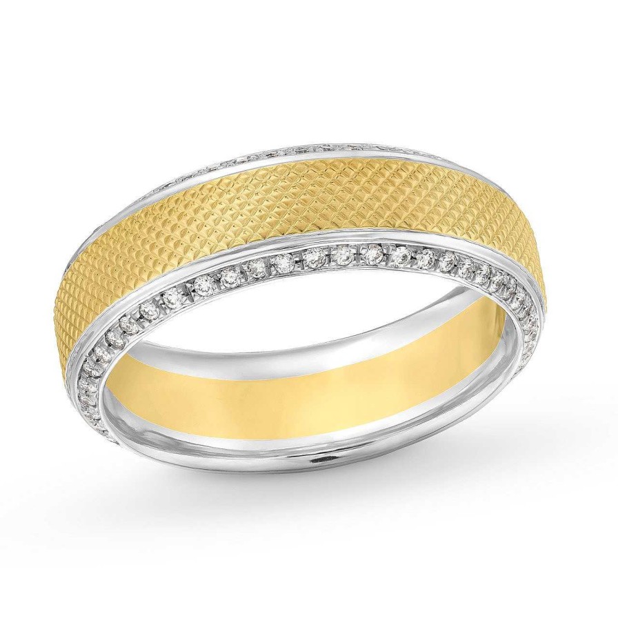 Diamonds Direct Men'S Bands | Verragio Textured Diamond Edge Wedding Band