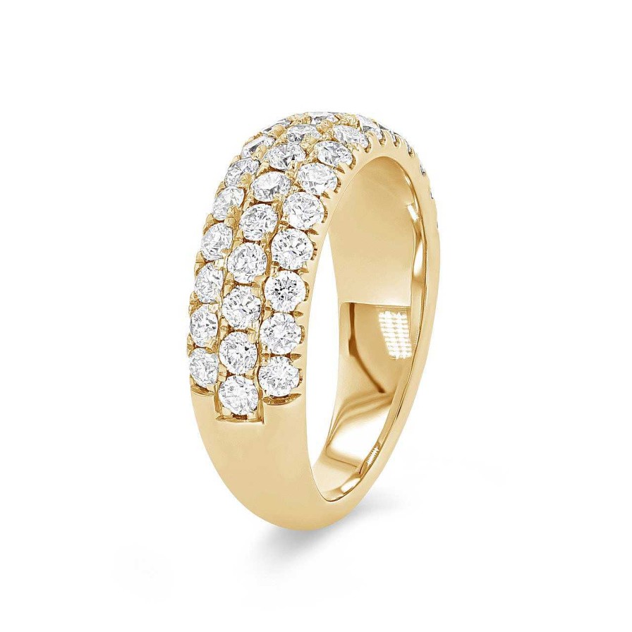 Diamonds Direct Fashion Rings | Three Row Diamond Pave Band Yellow Gold 14K