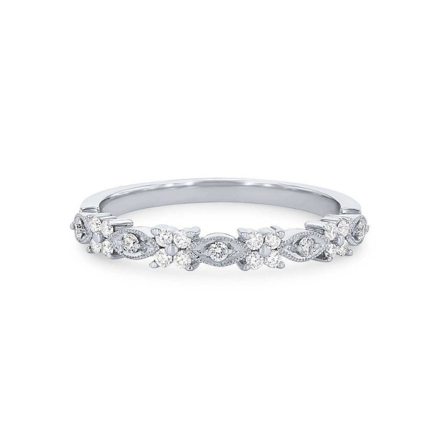 Diamonds Direct Women'S Bands | Floral Milgrain Wedding Band By Classique Creations White Gold 14K