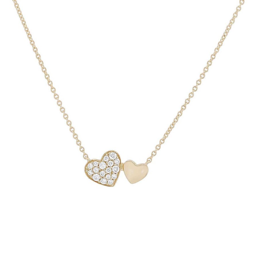 Diamonds Direct Necklaces & Pendants | Double Heart Diamond Pendant Yellow Gold 14K