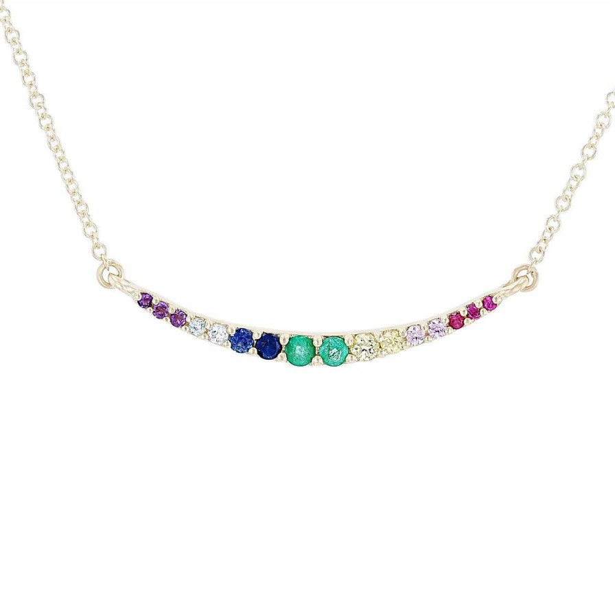 Diamonds Direct Necklaces & Pendants | Rainbow Sapphire Curve Pendant Yellow Gold 14K