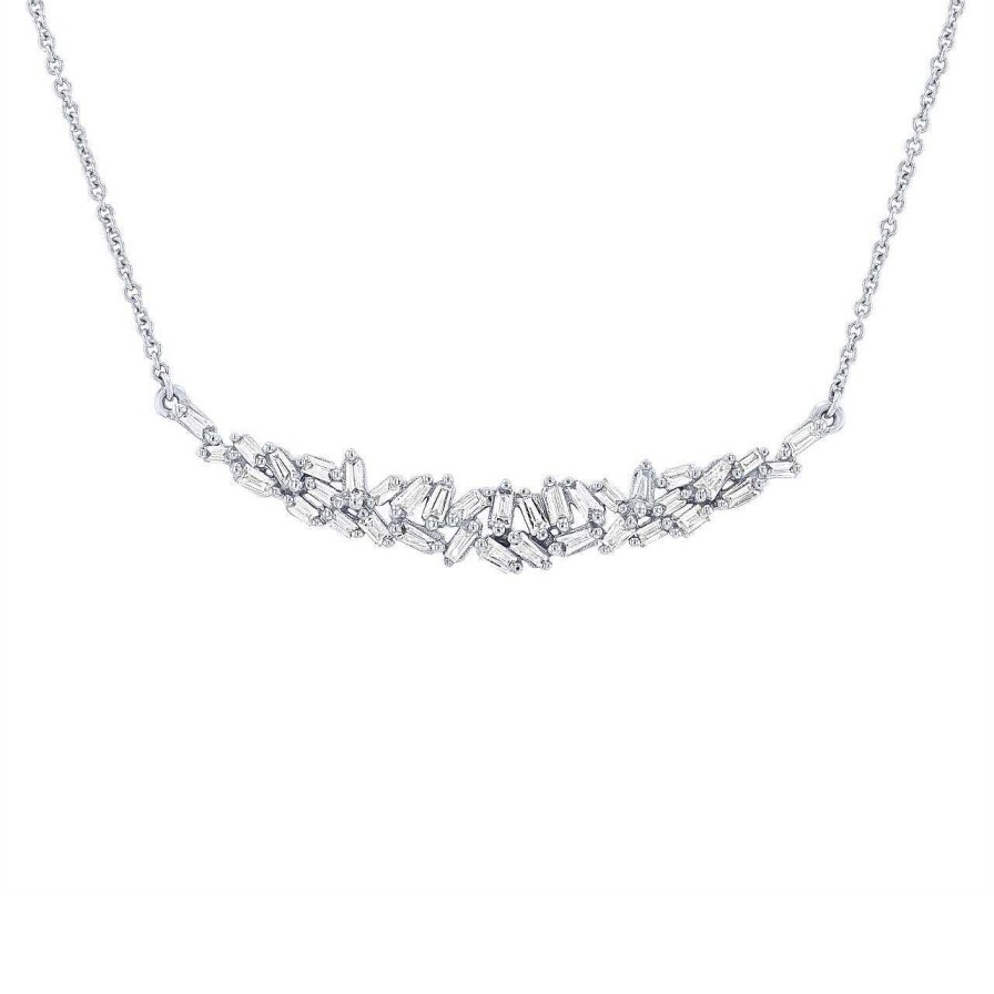 Diamonds Direct Necklaces & Pendants | Baguette Diamond Curve Bar Pendant White Gold 14K