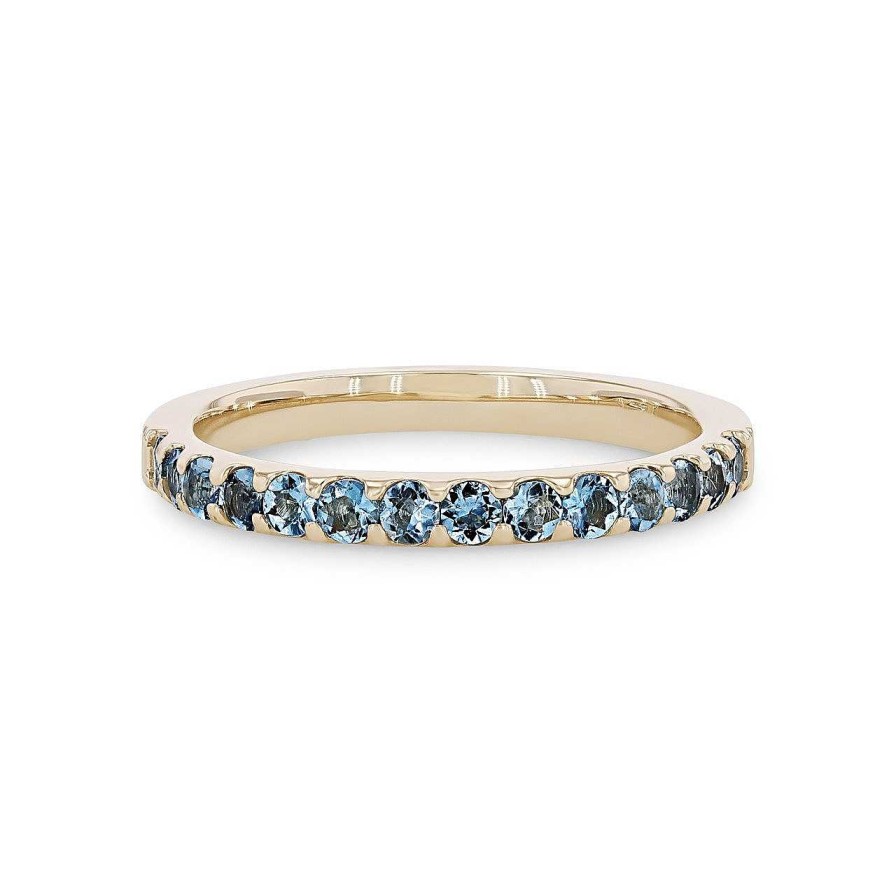 Diamonds Direct Women'S Bands | Aquamarine Wedding Band Yellow Gold 14K