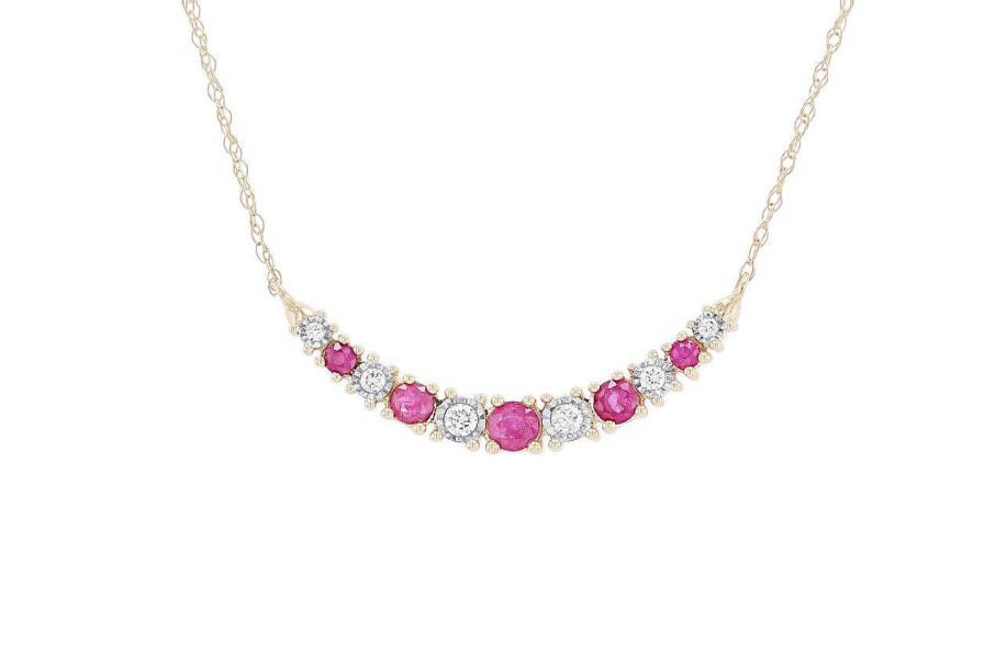 Diamonds Direct Necklaces & Pendants | Ruby And Diamond Bar Necklace Yellow Gold 14K