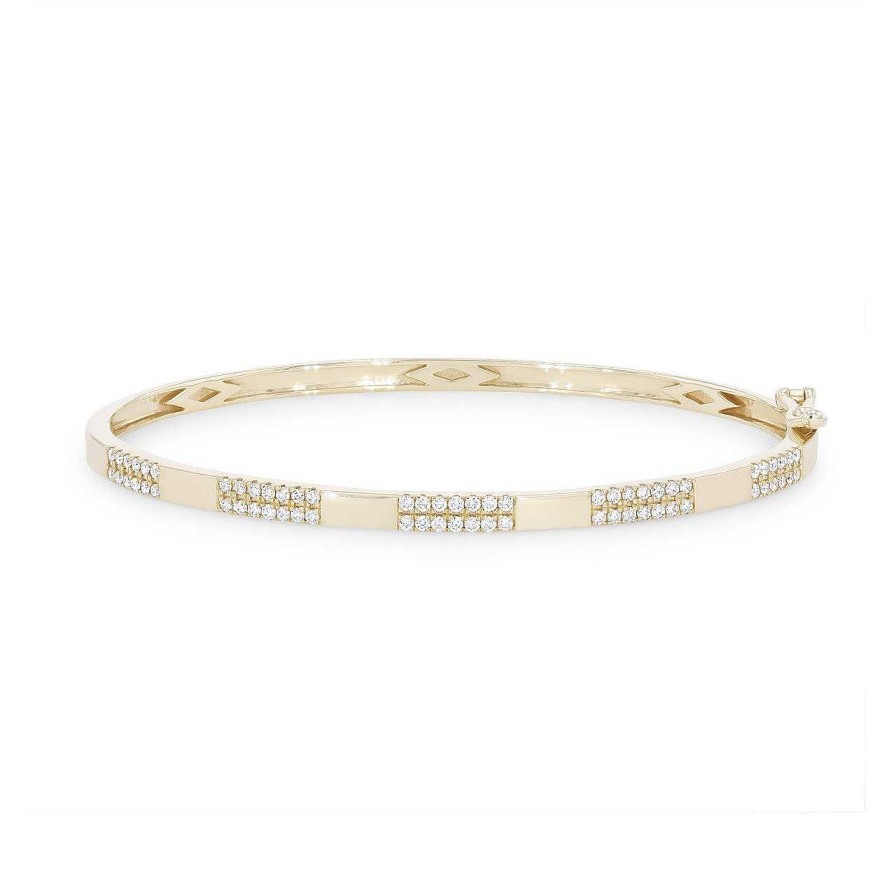 Diamonds Direct Bracelets | Pave Diamond Polished Bangle Yellow Gold 14K