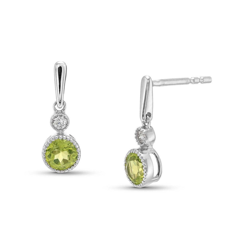 Diamonds Direct Earrings | Peridot & Diamond Bezel Milgrain Earrings