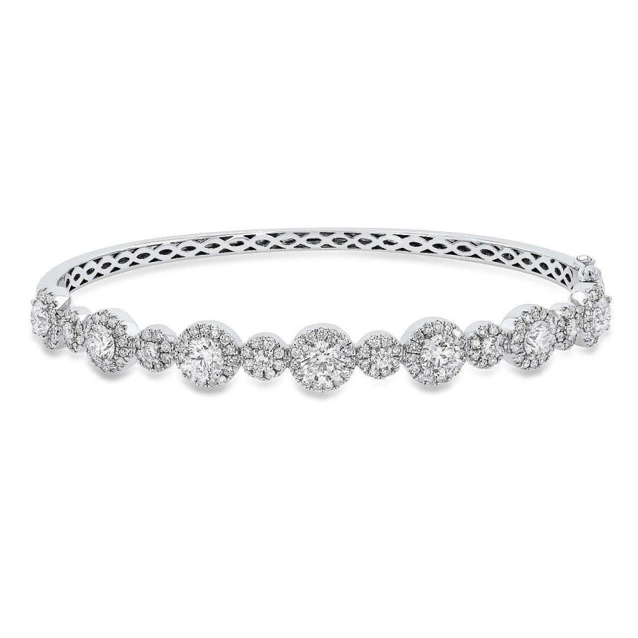 Diamonds Direct Bracelets | Diamond Halo Bangle White Gold 14K