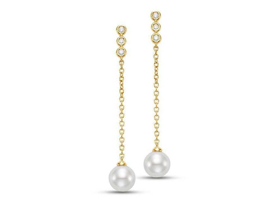 Diamonds Direct Earrings | Freshwater Pearl And Diamond Bezel Drop Earrings