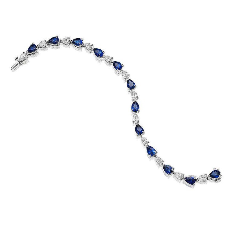 Diamonds Direct Bracelets | Pear Shape Sapphire And Diamond Bracelet