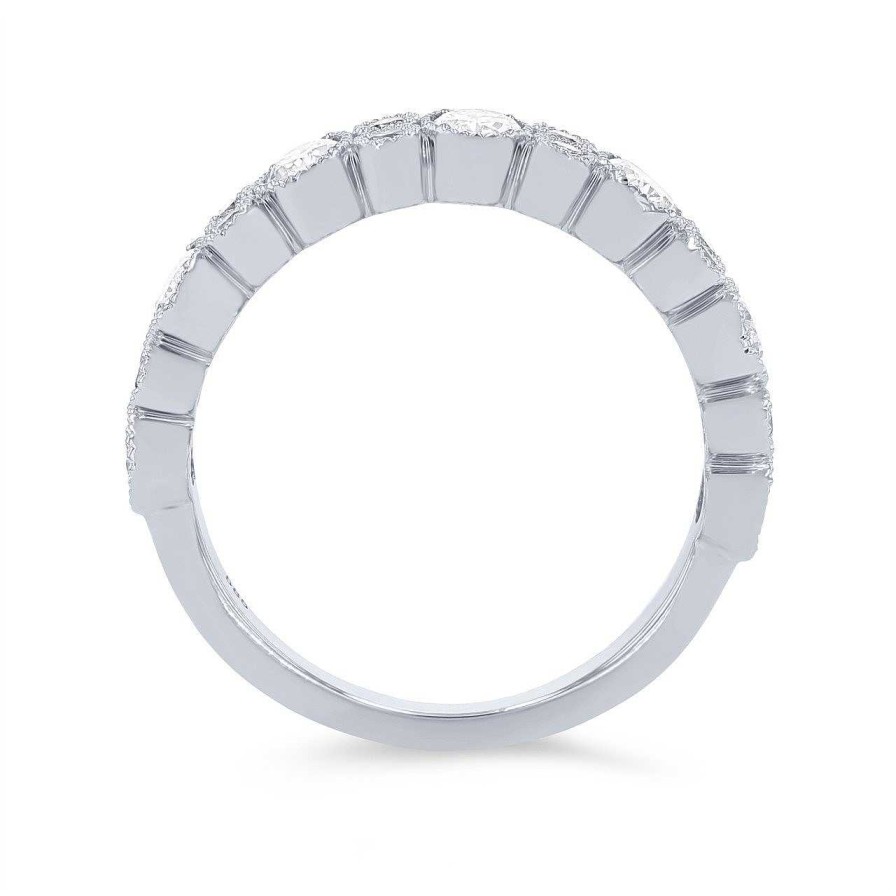 Diamonds Direct Fashion Rings | Alternating Diamond Bezel Milgrain Wedding Band By Amden White Gold 14K