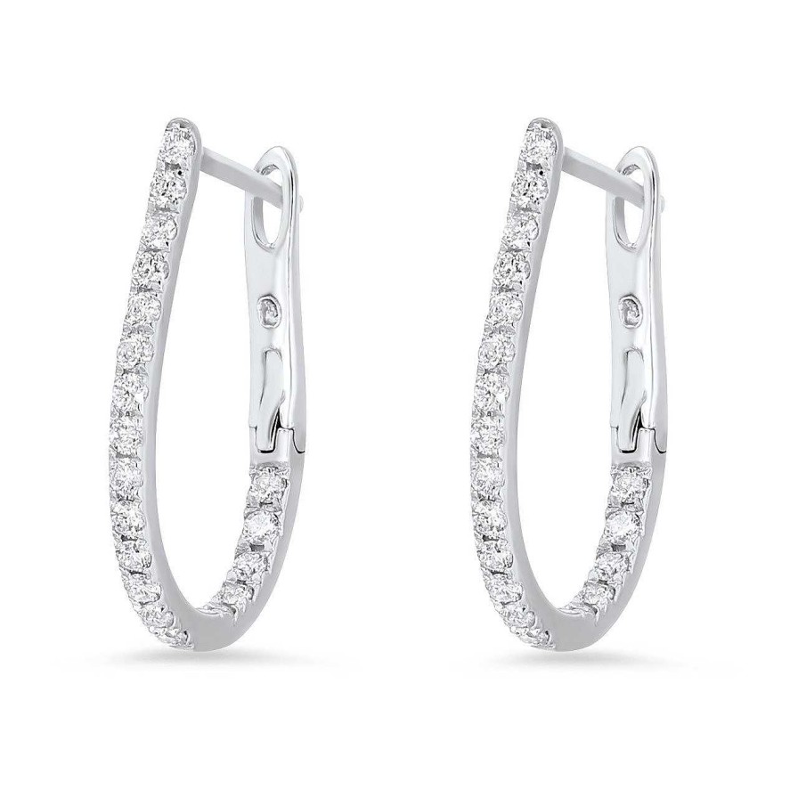 Diamonds Direct Earrings | Drop Diamond Hoop Earrings Yellow Gold 14K