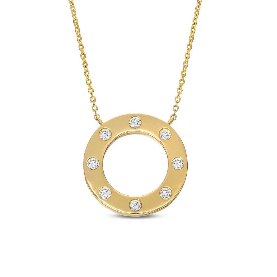 Diamonds Direct Necklaces & Pendants | Diamond Inlay Circle Pendant Yellow Gold 14K