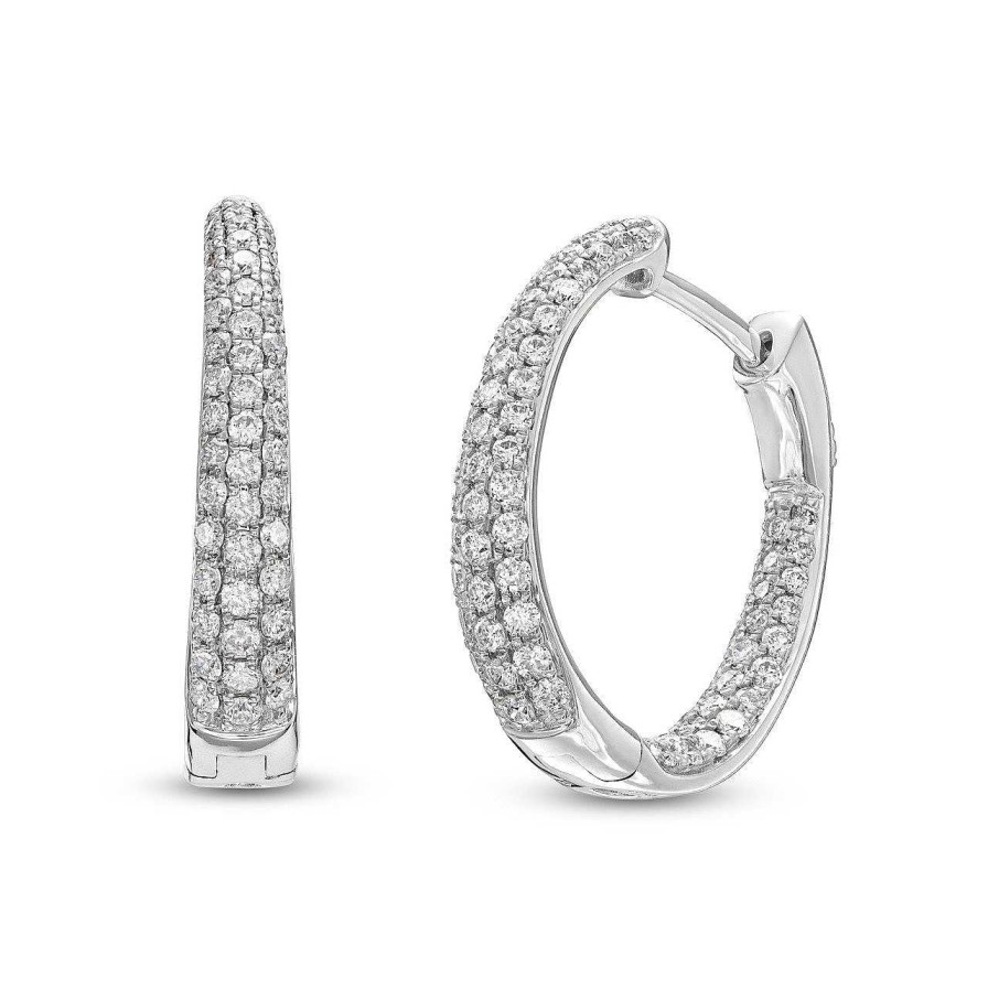 Diamonds Direct Earrings | Graduated Pave Diamond Hoops