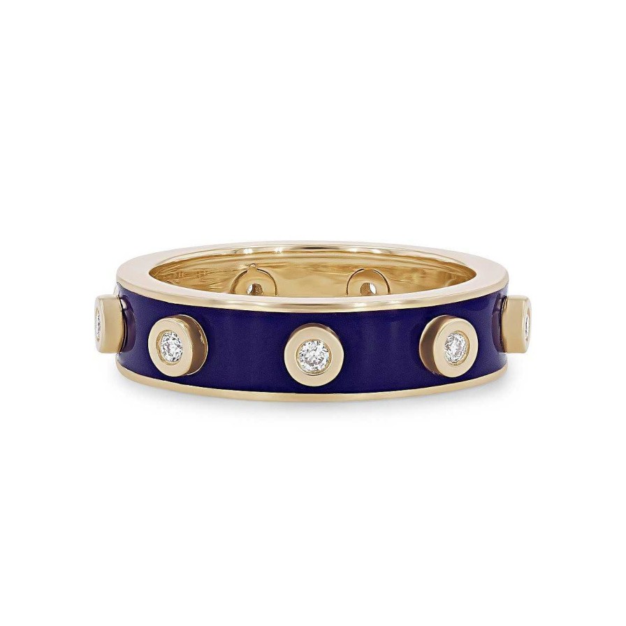 Diamonds Direct Fashion Rings | Michael M. Chroma Blue Enamel Bezel Ring Yellow Gold 14K