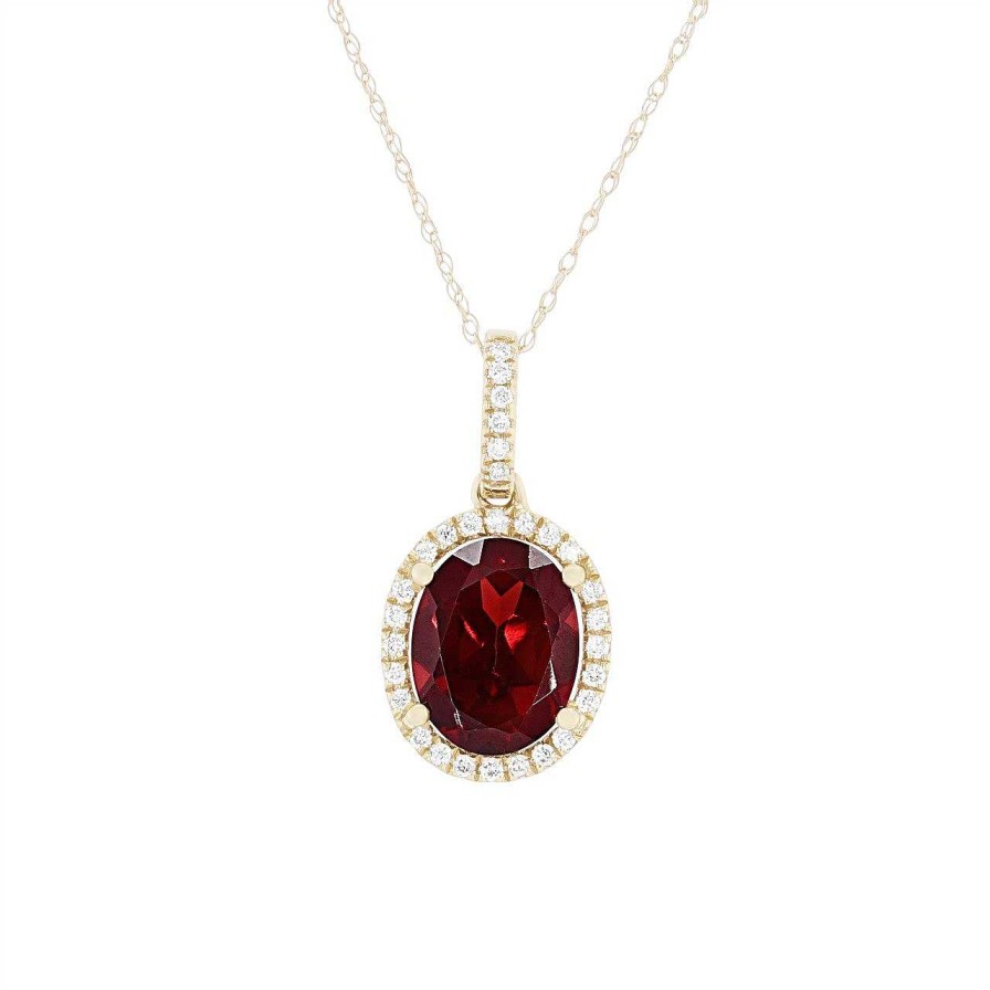 Diamonds Direct Necklaces & Pendants | Oval Garnet And Diamond Halo Pendant Yellow Gold 14K