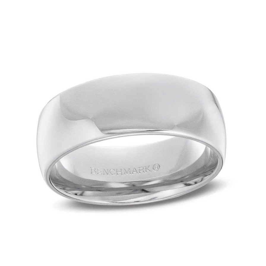 Diamonds Direct Men'S Bands | Low Dome Comfort Fit 8Mm Wedding Band White Gold 14K