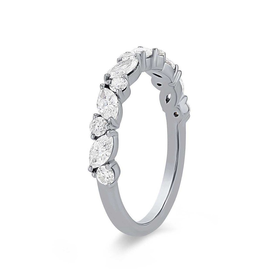 Diamonds Direct Women'S Bands | Floral Alternating Marquise And Round Wedding Band By Classique White Gold 14K