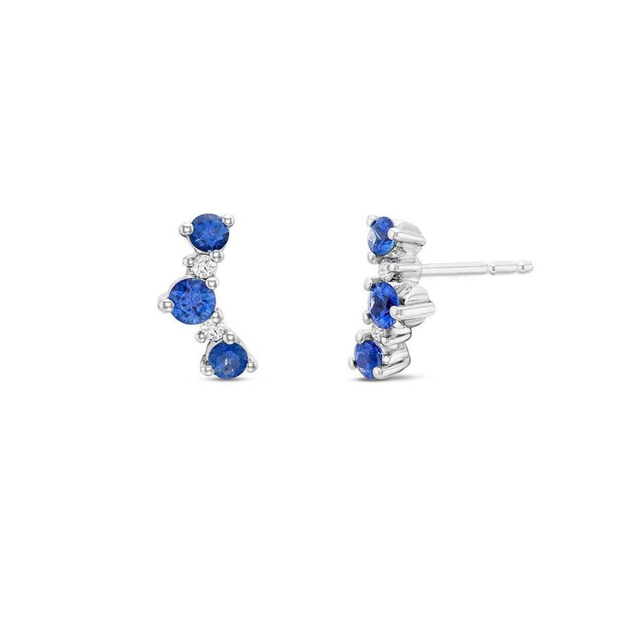 Diamonds Direct Earrings | Sapphire And Diamond Contour Stud Earrings White Gold 14K