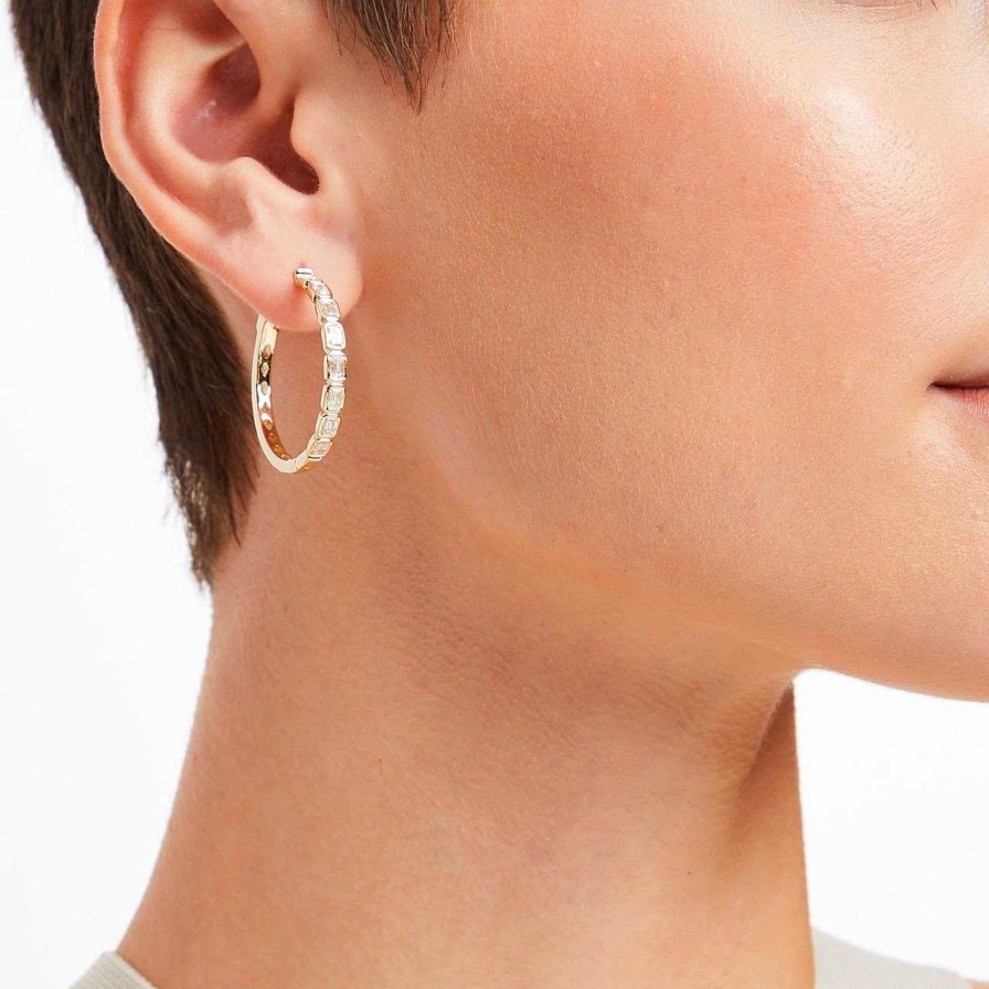 Diamonds Direct Earrings | Emerald Cut Diamond Bezel Hoop Earrings