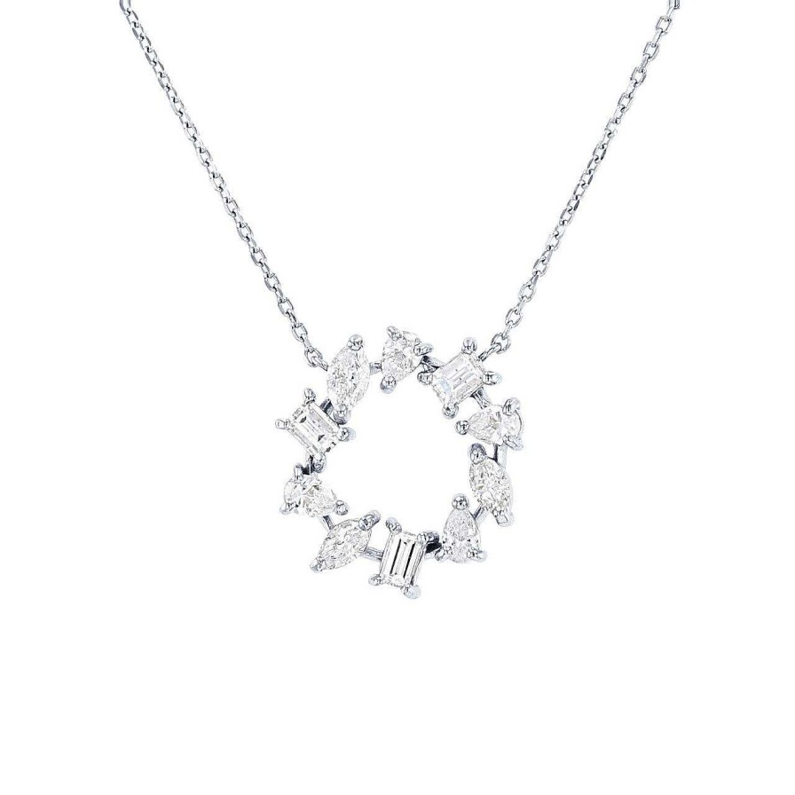 Diamonds Direct Necklaces & Pendants | Mixed Diamond Circle Pendant White Gold 18K