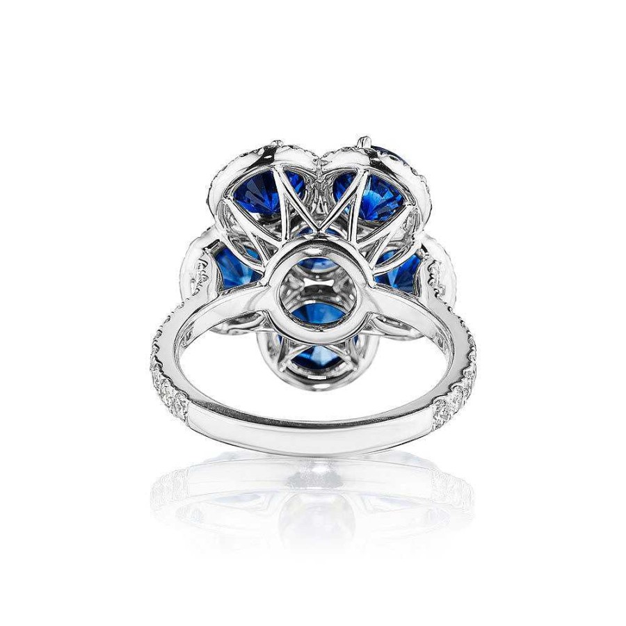 Diamonds Direct Rings | Round Sapphire And Diamond Flower Ring