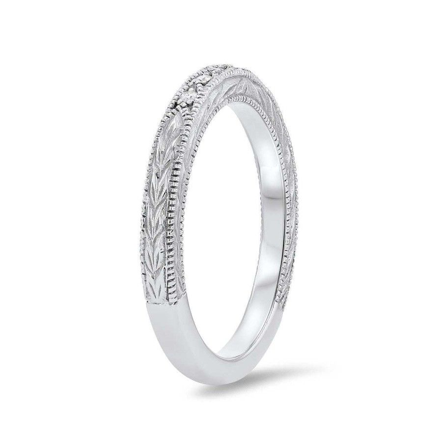 Diamonds Direct Women'S Bands | Engraved Milgrain Wedding Band By Artcarved White Gold 14K