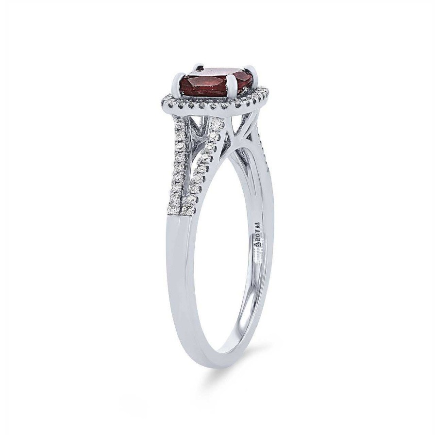 Diamonds Direct Fashion Rings | Garnet And Diamond Halo Split Ring White Gold 14K