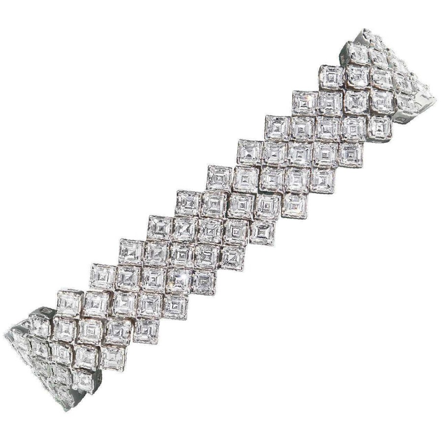 Diamonds Direct Bracelets | Asscher Diamond Tennis Bracelet White Gold 18K