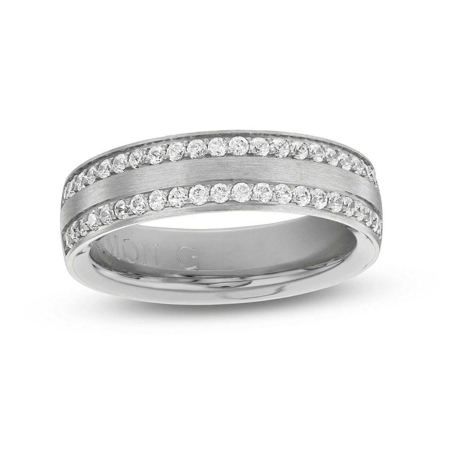 Diamonds Direct Men'S Bands | Simon G. Diamond Border 6Mm Wedding Band White Gold 18K