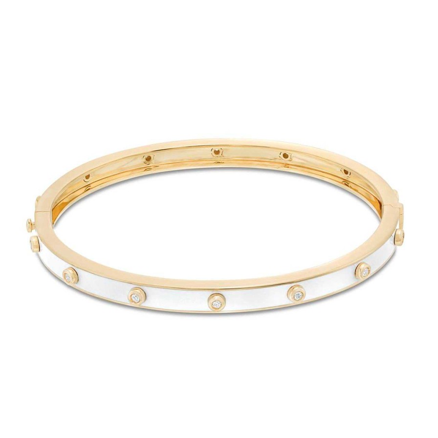 Diamonds Direct Bracelets | Michael M. Chroma White Enamel Bezel Bangle Yellow Gold 14K