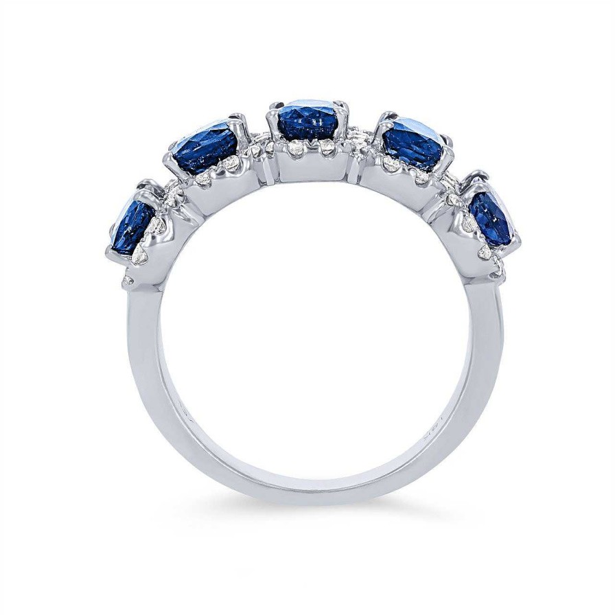 Diamonds Direct Fashion Rings | Oval Sapphire And Diamond Halo Band White Gold 14K