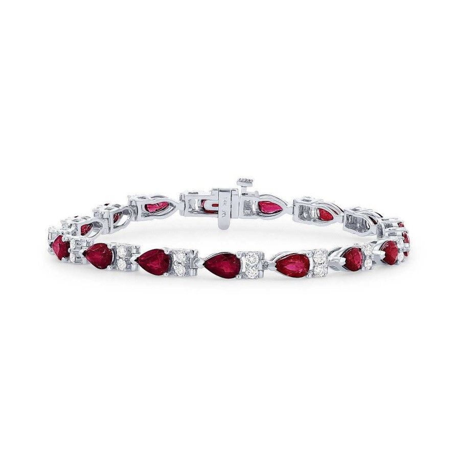 Diamonds Direct Bracelets | Ruby And Diamond Tennis Bracelet White Gold 14K