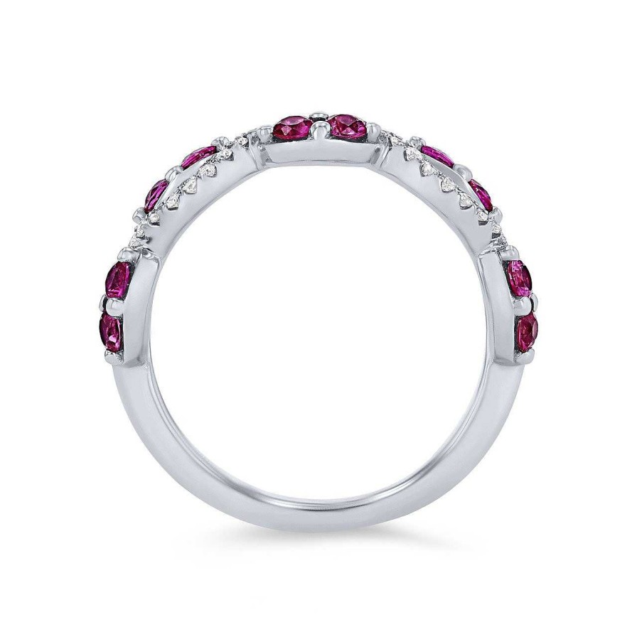 Diamonds Direct Women'S Bands | Ruby And Diamond Twist Wedding Band By Fana White Gold 14K