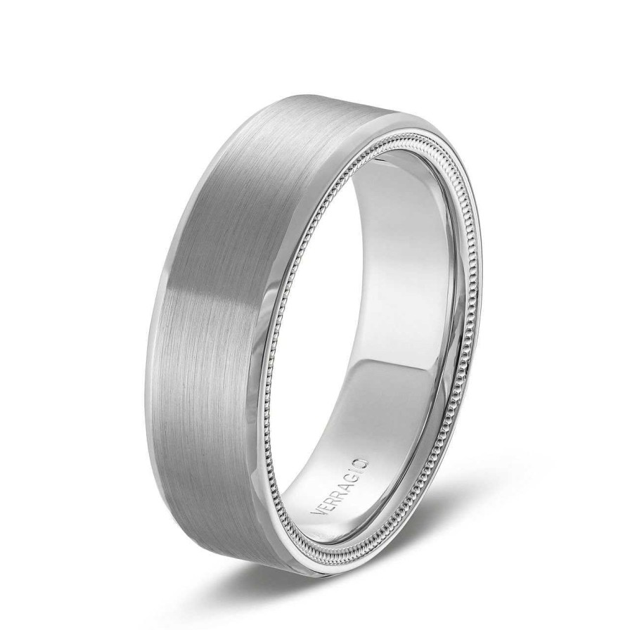 Diamonds Direct Men'S Bands | Verragio Matte 7Mm Wedding Band White Gold 14K