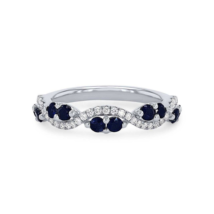 Diamonds Direct Women'S Bands | Sapphire And Diamond Twist Wedding Band By Fana White Gold 14K