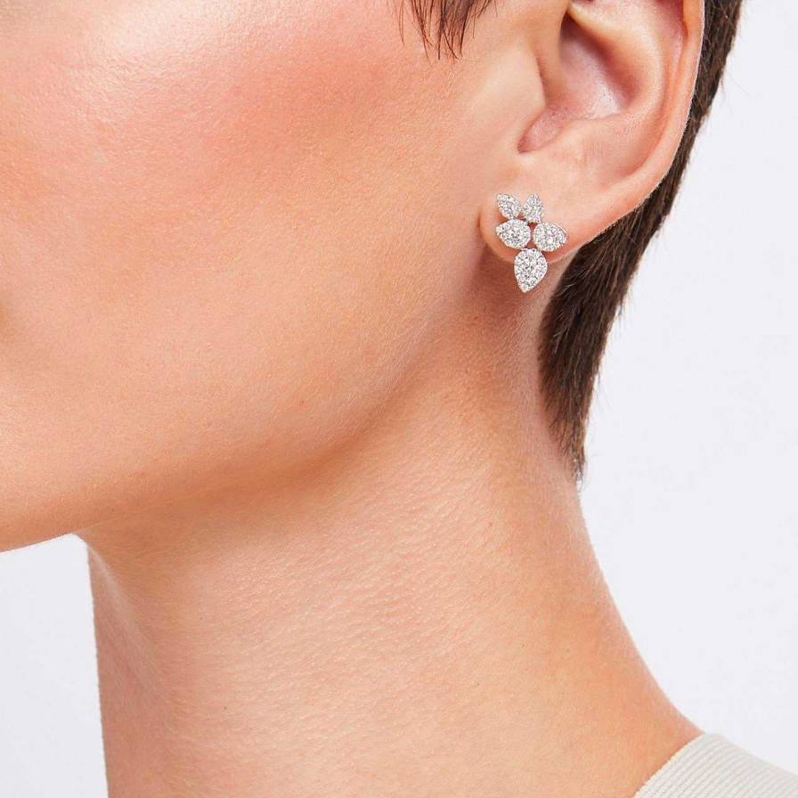 Diamonds Direct Earrings | Leaf Cluster Diamond Earrings