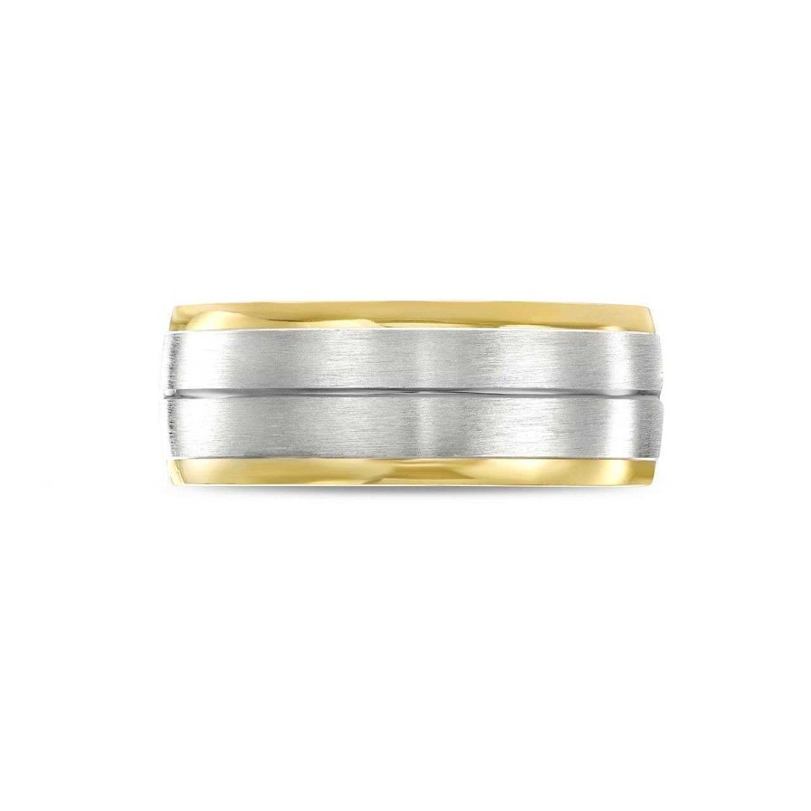 Diamonds Direct Men'S Bands | Simon G. Carved Line Matte 8Mm Wedding Band White And Yellow Gold 18K