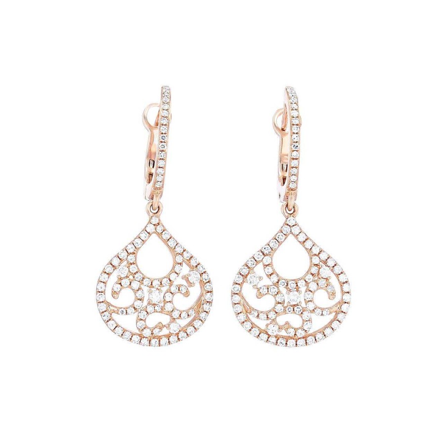 Diamonds Direct Earrings | Diamond Filigree Dangle Earrings White Gold 14K