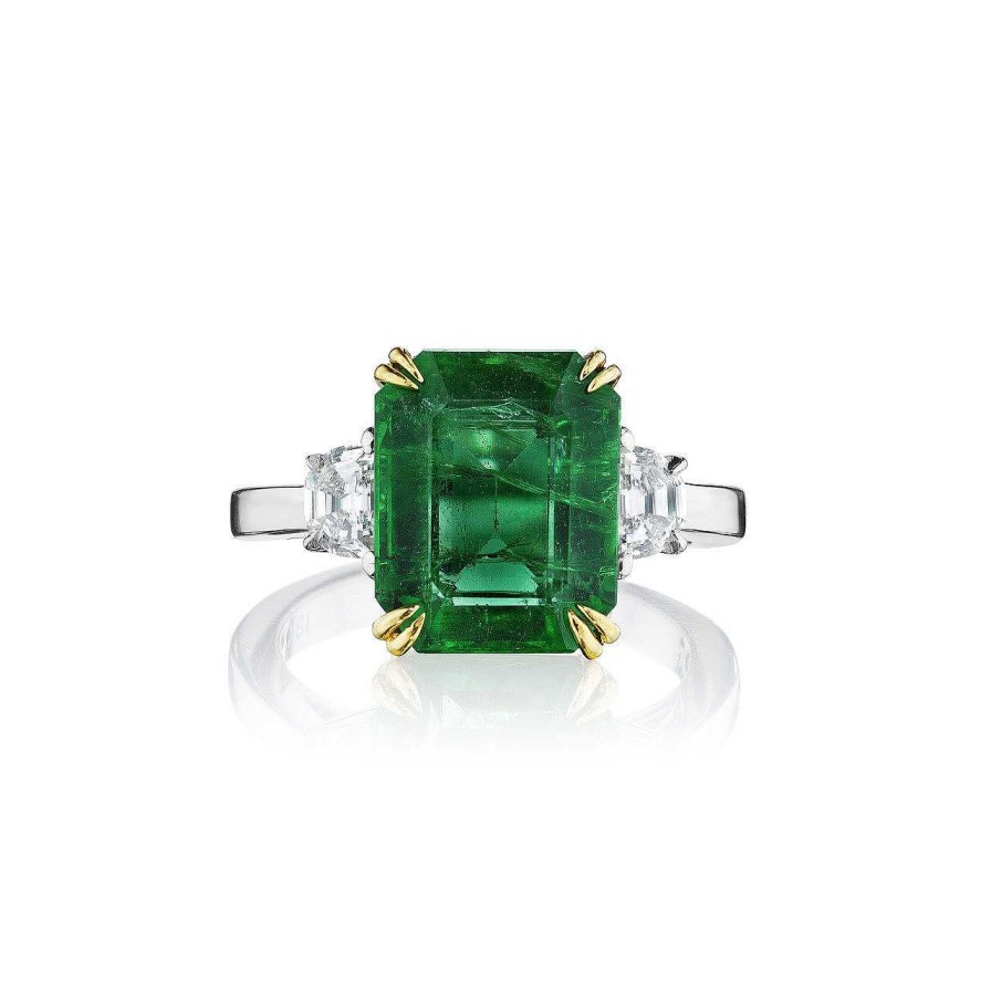 Diamonds Direct Rings | Emerald Cut Zambian Emerald And Cadillac Diamond Ring