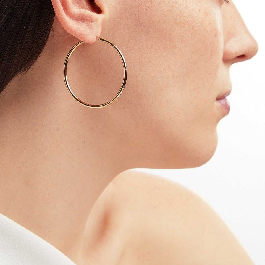 Diamonds Direct Earrings | Gold 2X40Mm Tube Hoop Earrings