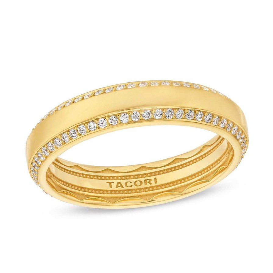 Diamonds Direct Men'S Bands | Tacori Bevel Edge Diamond Wedding Band Yellow Gold 18K