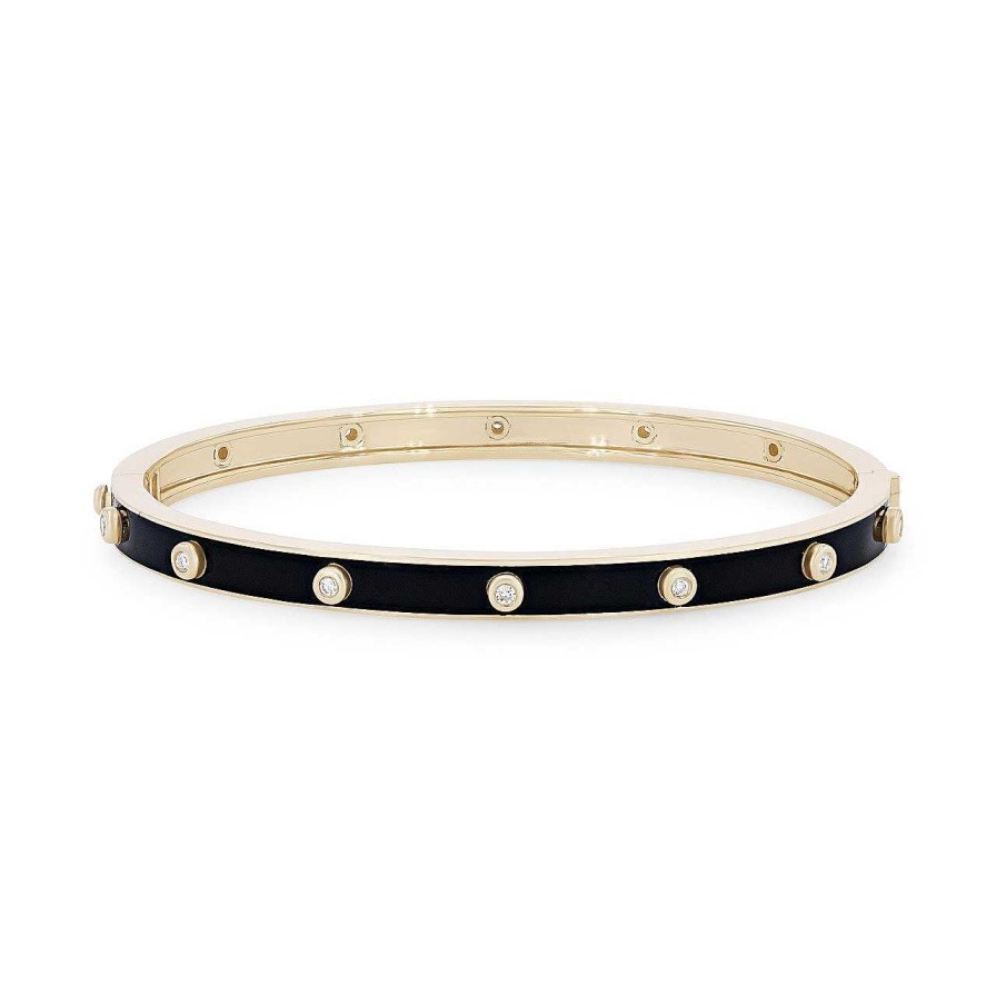 Diamonds Direct Bracelets | Michael M. Chroma Black Enamel Bezel Bangle Yellow Gold 14K