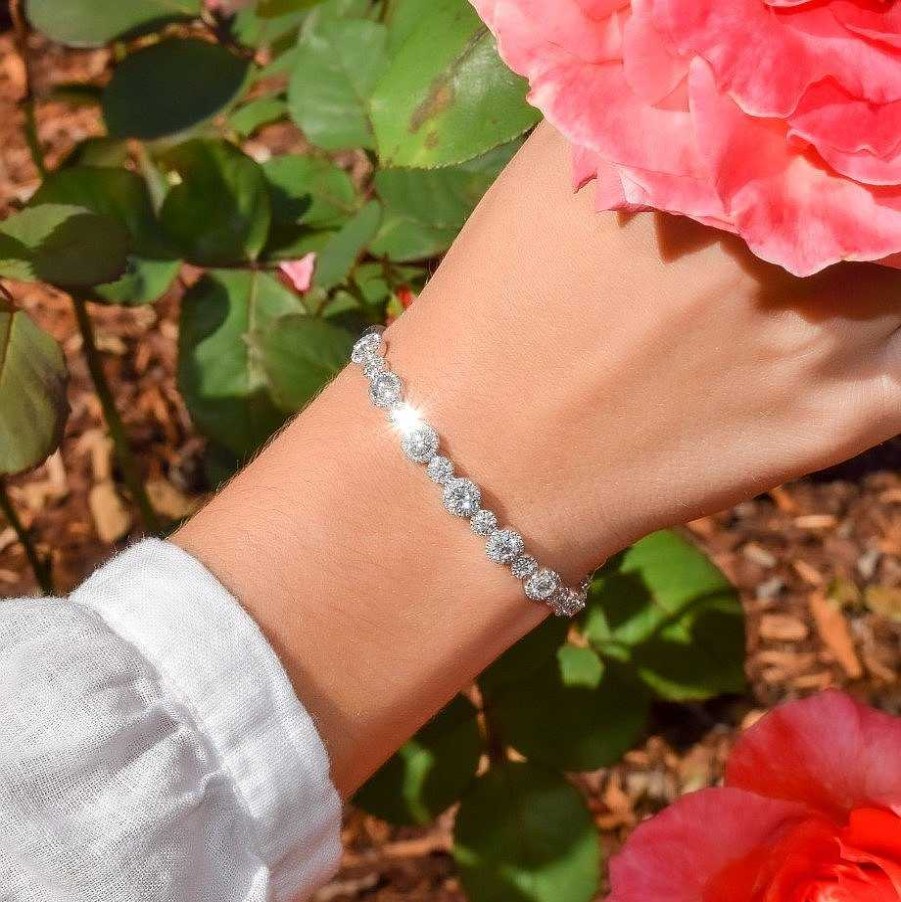 Diamonds Direct Bracelets | Diamond Halo Bangle White Gold 14K