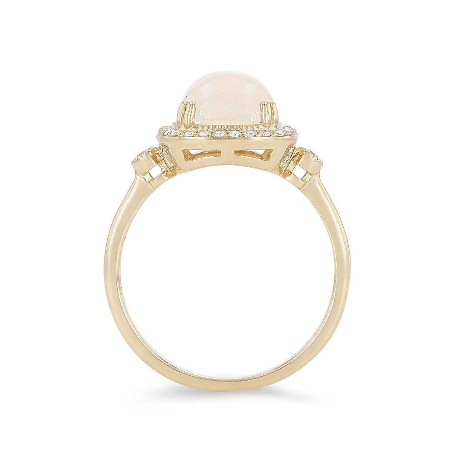 Diamonds Direct Fashion Rings | Opal And Diamond Milgrain Halo Ring Yellow Gold 14K